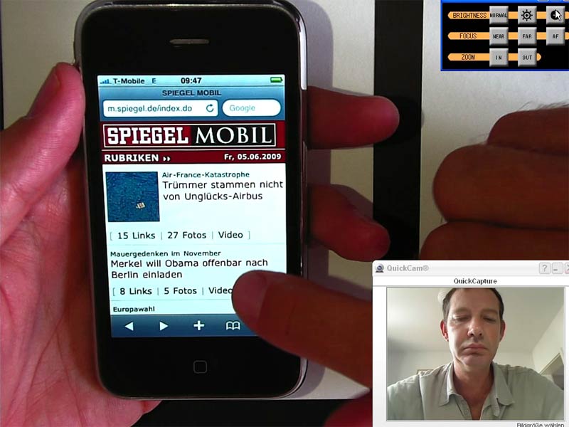 Mobile Usabiliy - Screenshot aus der Aufzeichnung von einem Usability-Test mit Dokumentenkamera